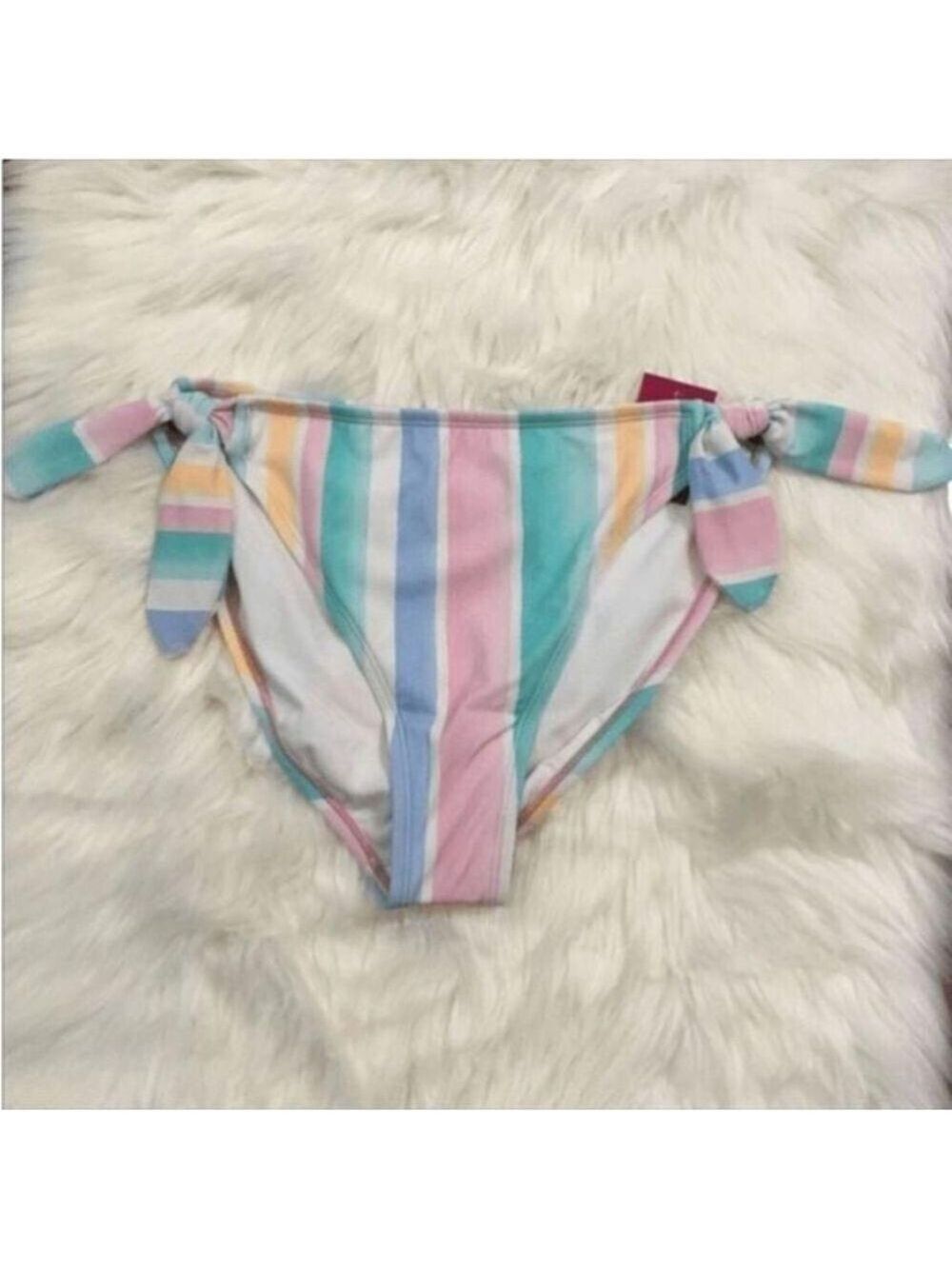 SO bikini bottoms Woman's 1X midrise hipster stripes side ties